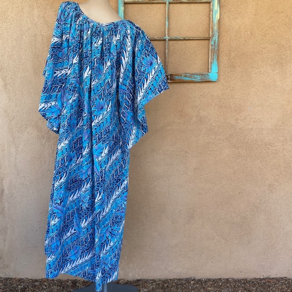 VTG 1970s Maxi Dress w Angel Sleeves Floral Batik Print OS - Picture 8 of 8